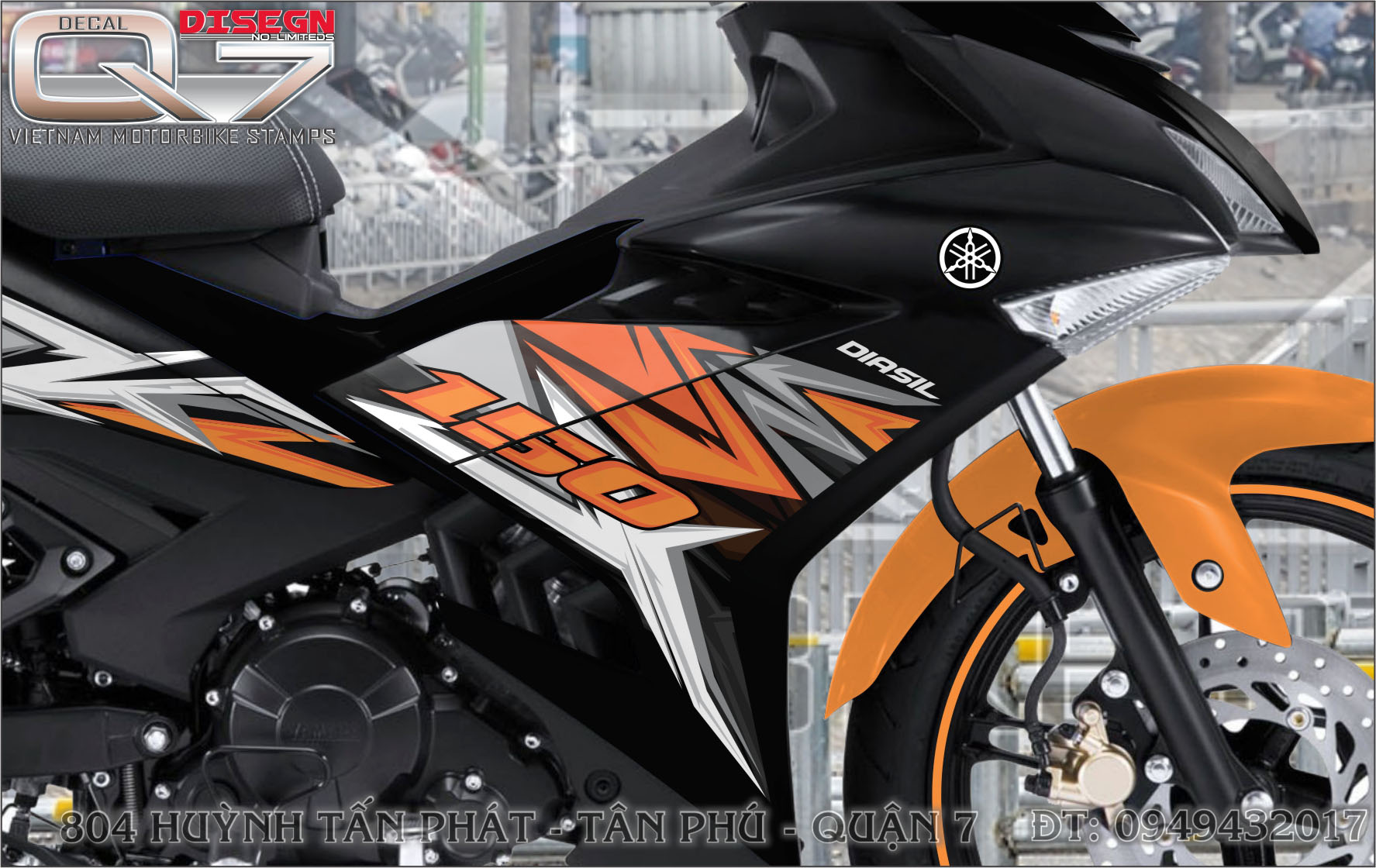 Tem rời exciter 150 - dán xe cam đen