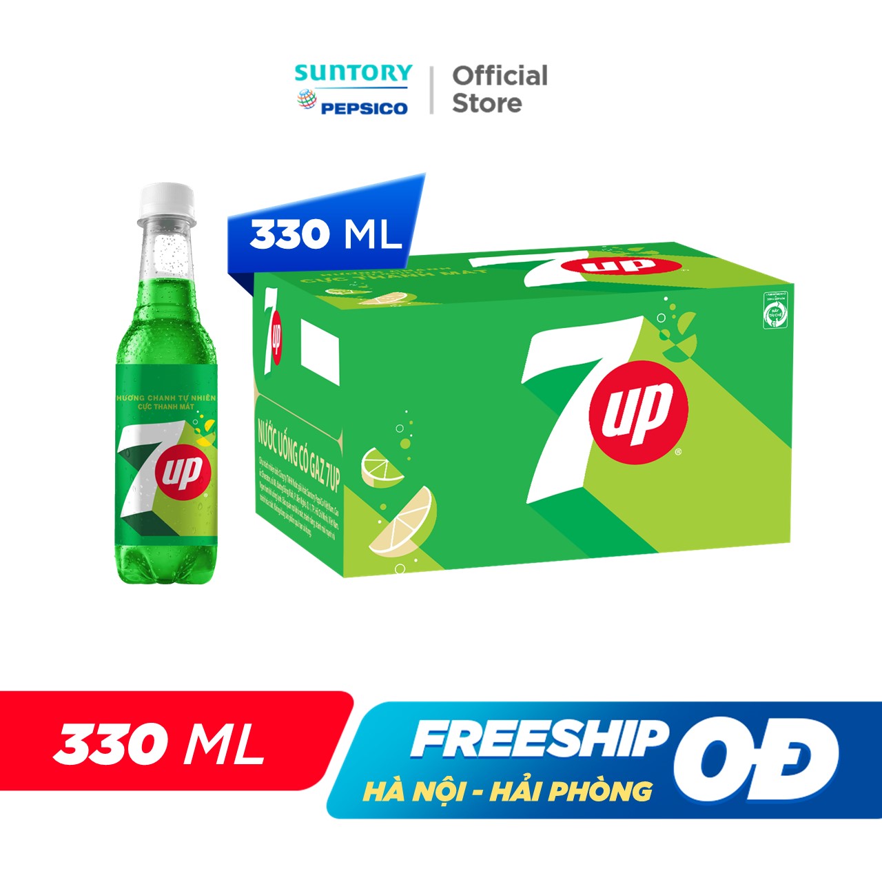 [SALE 7.7] Thùng 24 Chai Nước Nước Ngọt Giải Khát Có Gaz 7Up (330ml/chai)