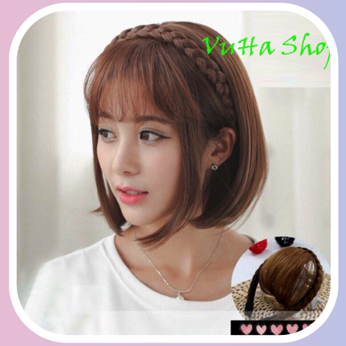 TÓC GIẢ MÁI THƯA CÀI BĂNG ĐÔ TÓC THẮT(Hình thật)