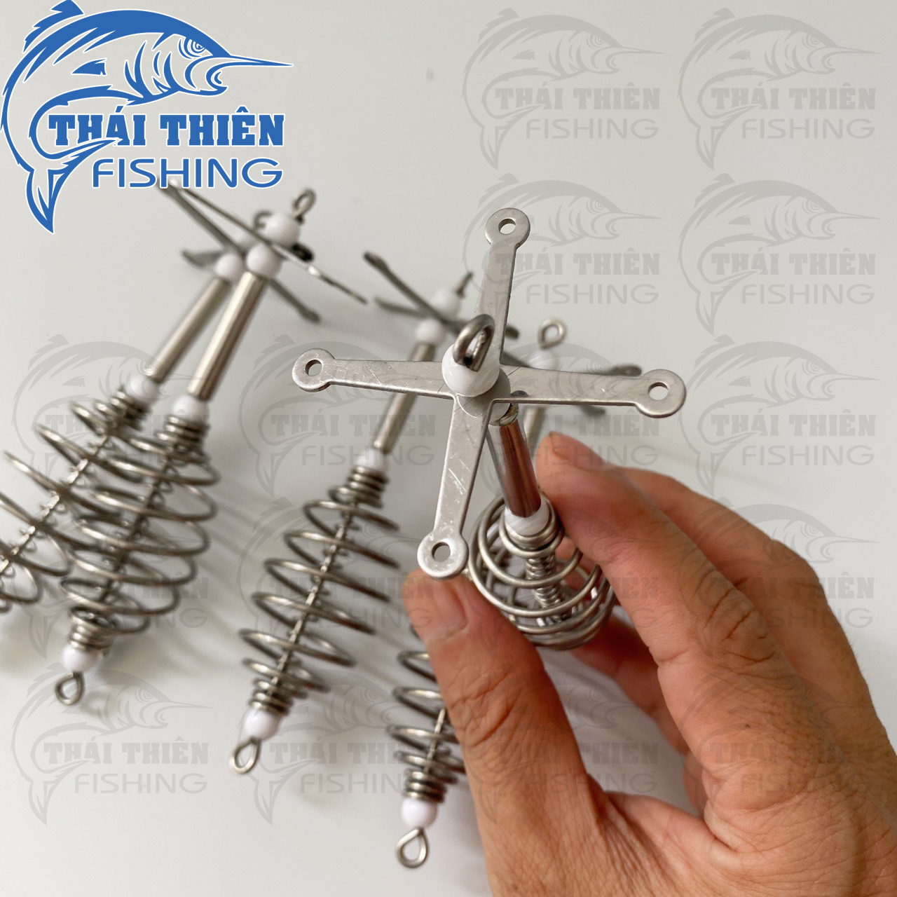 Bộ 5 cái lò xo lăng xê chữ thập inox chống rối bằng thép không gỉ dùng buộc lưỡi câu lăng xê
