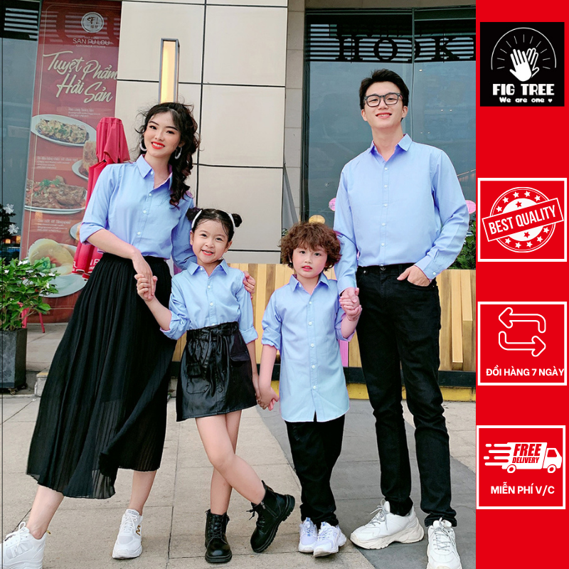 Áo gia đình FIG TREE màu xanh biển nhạt ( hàng đủ size, kèm cận cảnh)