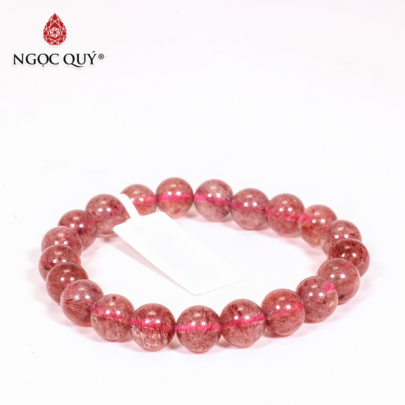 Vòng tay đá thạch anh dâu đỏ nhạt size hạt 8mm mệnh hỏa thổ - Ngọc Quý Gemstones