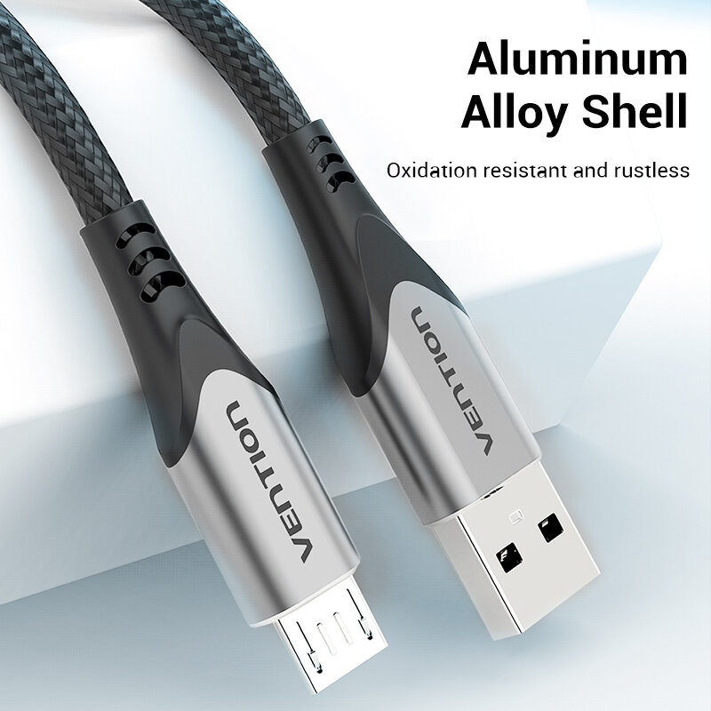 Vention Cáp sạc nhanh Micro USB 3A Nylon, dây sạc điện thoại Micro USB 1M/2M/3M dành cho Samsung Xiaomi Oppo LG máy tính bảng