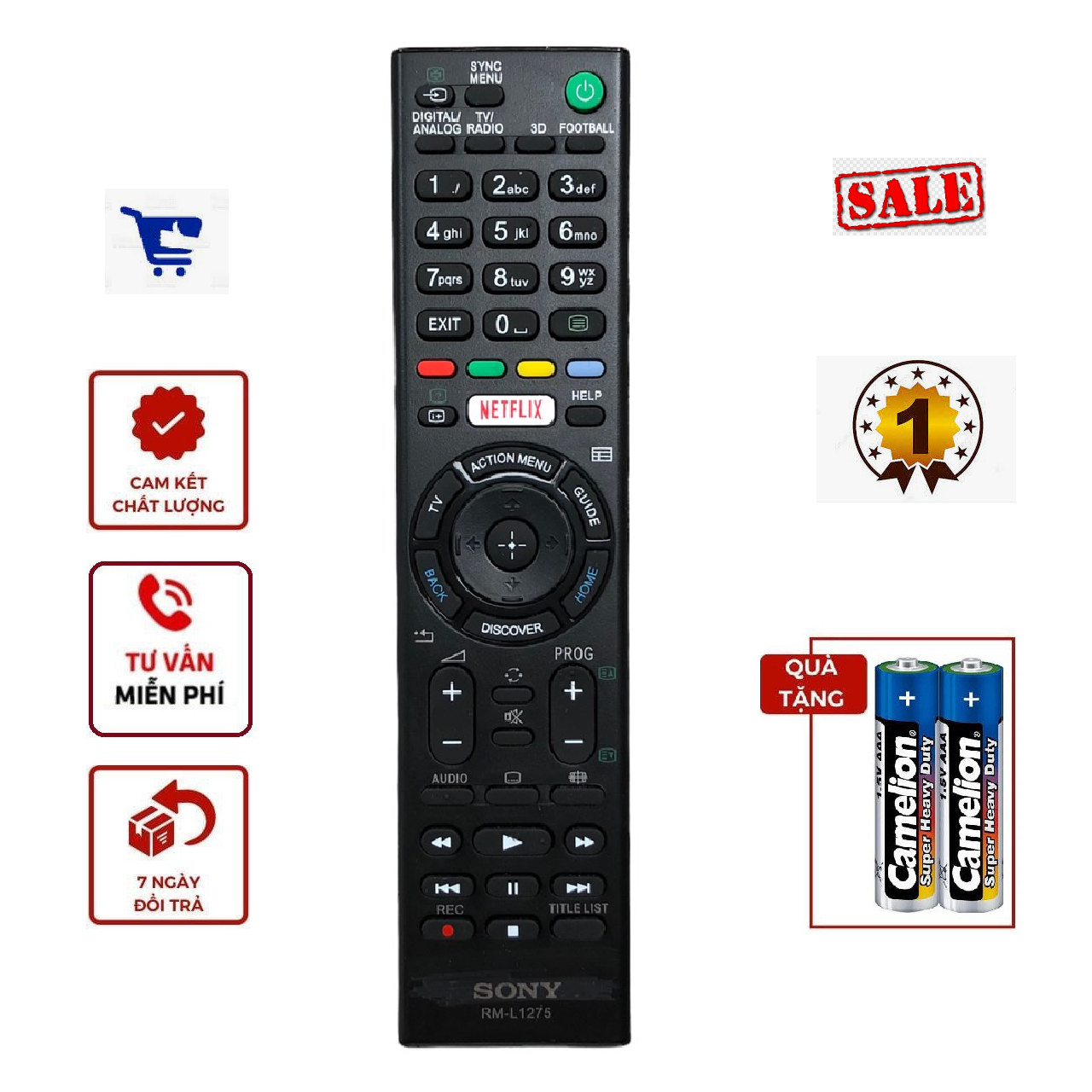 Điều khiển tivi Sony Tivi Sony RM-L1275 - Hàng tốt - Remote điều khiển tivi Sony - Đầu bấm tivi sony - tặng kèm pin