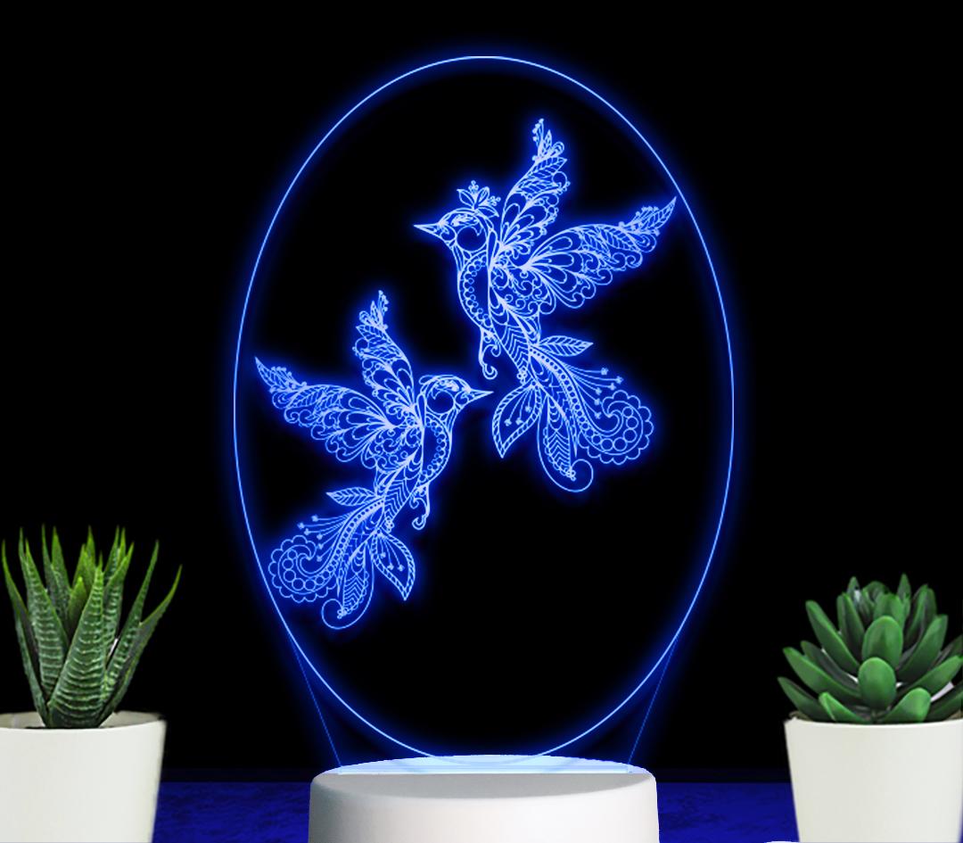 Đèn Led 7 Màu ĐÔI CHIM UYÊN ƯƠNG – Qùa Tặng, Đèn Trang Trí, Đèn Để Bàn, Đèn Phòng Ngủ, Thiết Kế Khắc Hình Theo Yêu Cầu