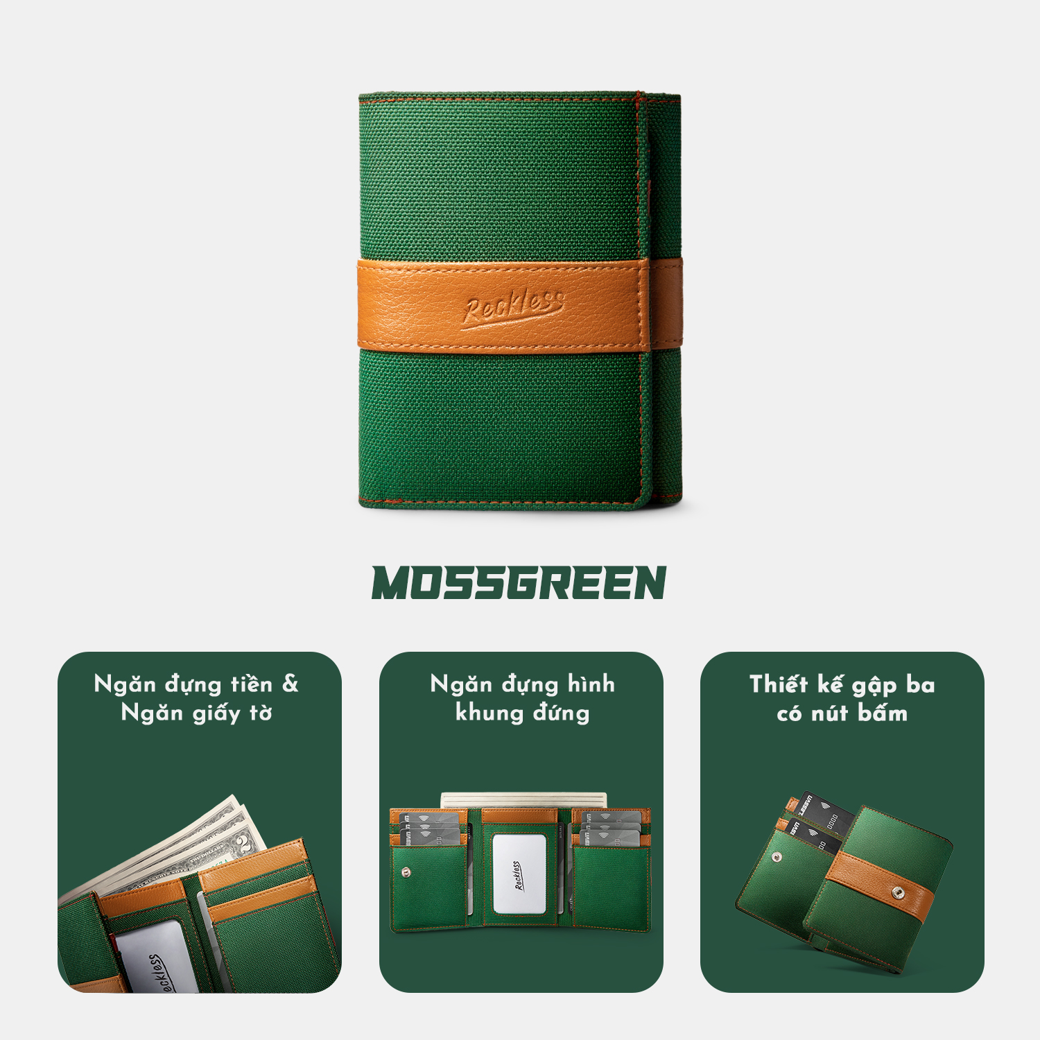 Ví Vải Gập Ba Phối Da Anthony Wallet Reckless (4 màu) - Anthony Wallet - Vải Polyester Kháng Nước