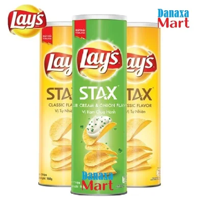 [HCM]Bộ 3 Hộp Bánh Snack Khoai Tây Lays Stax Malaysia 160g gồm 2 vị Tự nhiên và 1 vị Kem chua hành
