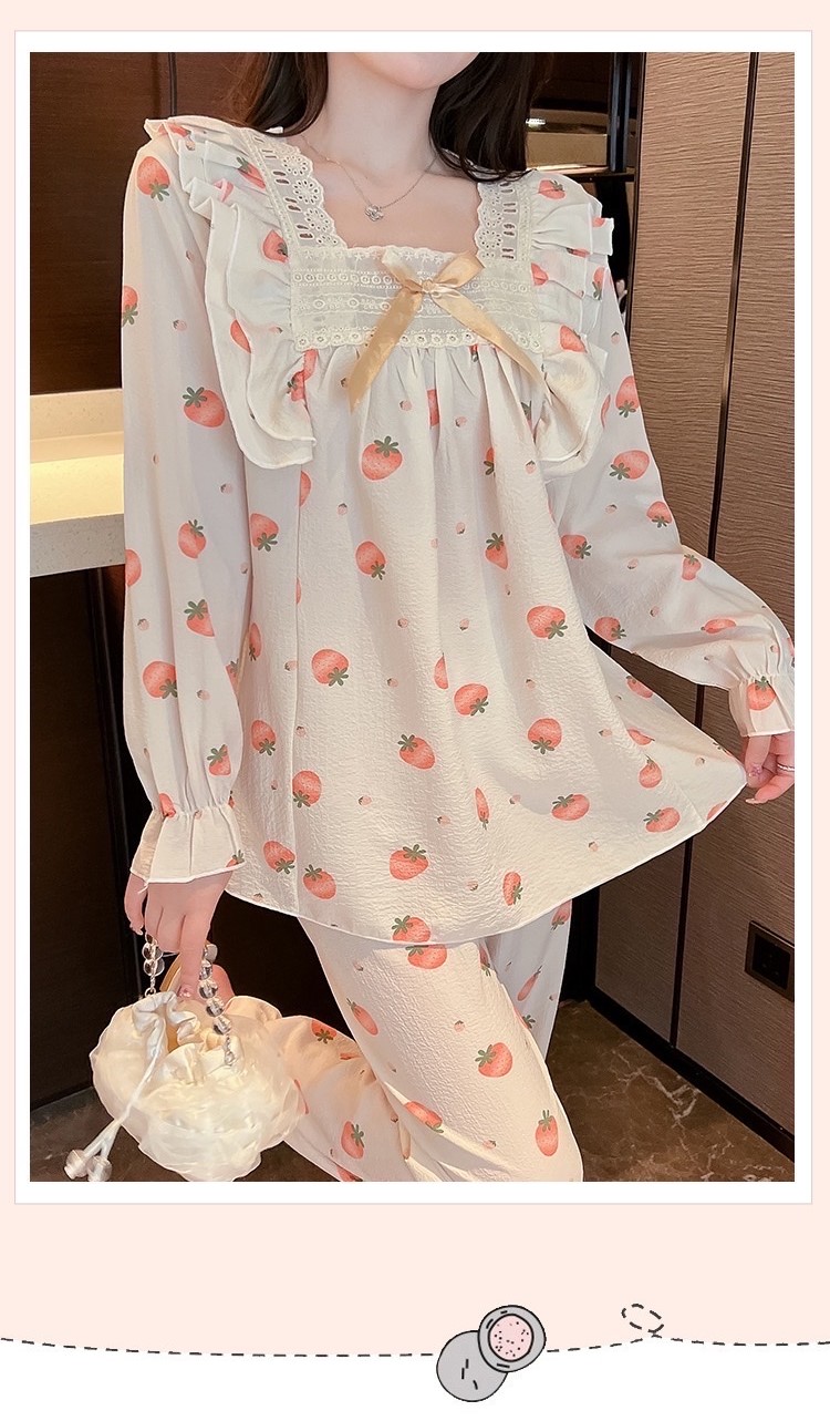 🌸🌸Bộ đồ ngủ Pyjama mềm mại cổ vuông ren đính nơ🌸🌸