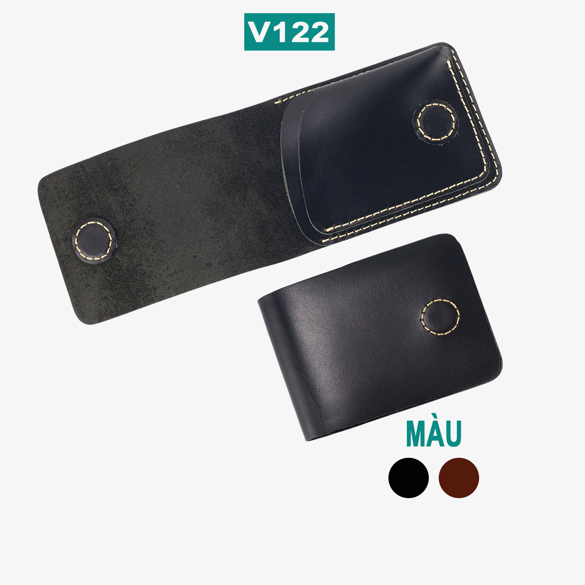 Ví sen 3 da bò Pullup V122, ví mini nhỏ gọn đường chỉ khâu tay thủ công, thương hiệu Bụi leather chuyên đồ da thật- BH 12 tháng