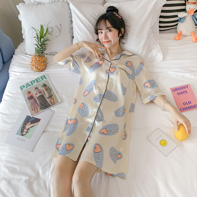 Đầm ngủ lụa satin kiểu sơmi form suông freesize (nhiều mẫu)