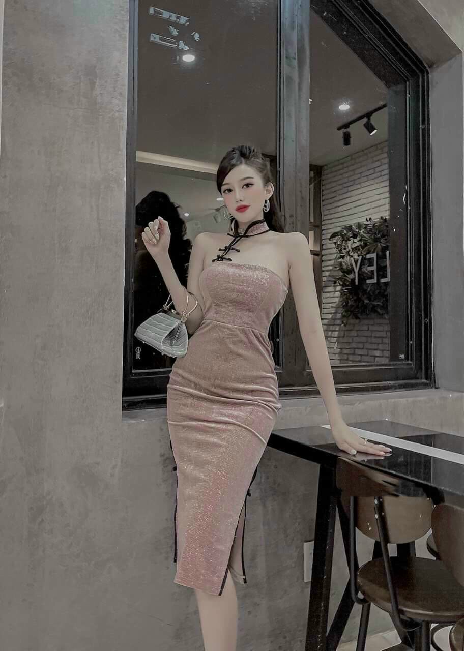 [HCM]ĐẦM CỔ TÀU CÁCH ĐIỆU VIỀN ĐÍNH NÚT XẺ TÀ (CÓ MUT) HAI MÀU NHẸ NHÀNG  QCS