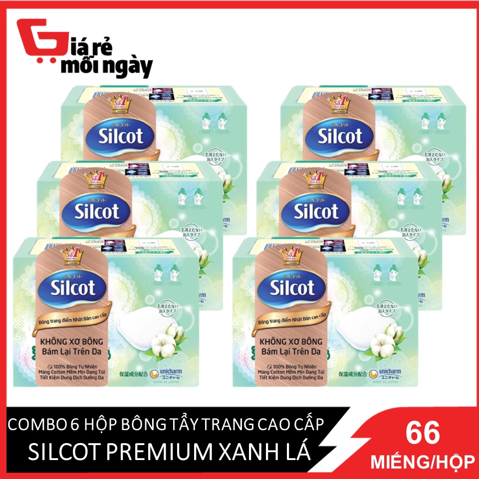 Combo 6 bông tẩy trang cao cấp silcot premium hộp 66 miếng