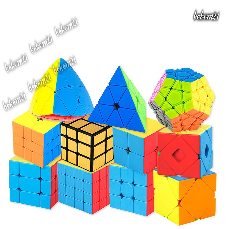 Combo 11 rubik cơ bản + nâng cao viền màu moyu meilong qiyi 2x2 3x3 4x4 5x5 pyraminx tam giác be như hình