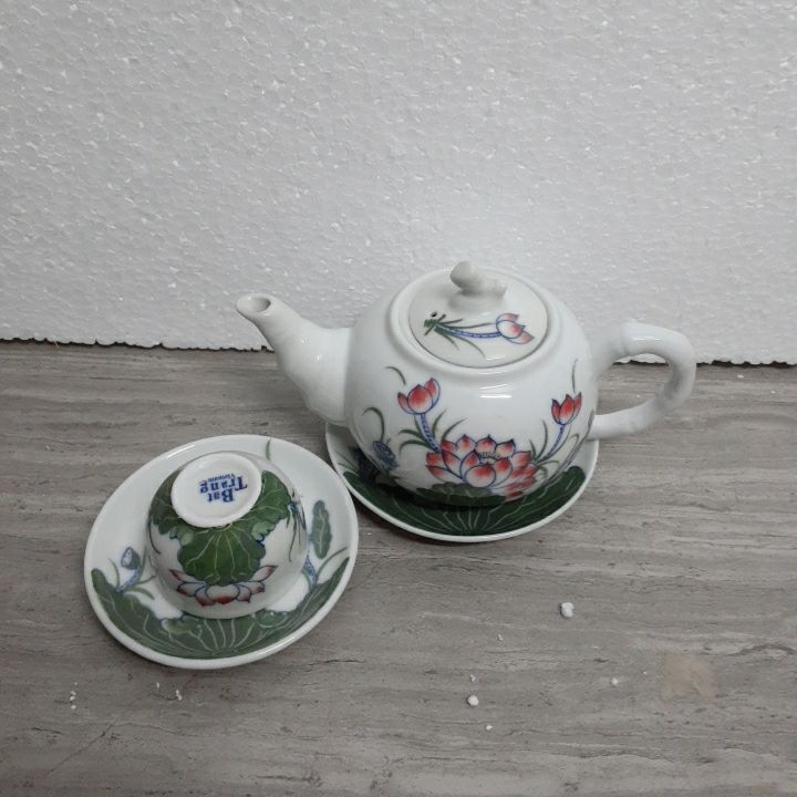BỘ ẤM CHÉN BÁT TRÀNG VẼ HOA SEN