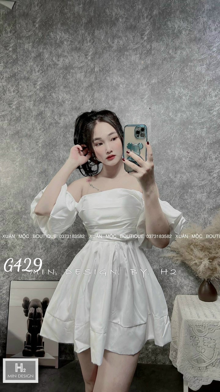 Đầm cúp ngực nữ tay ngắn dáng xoè vai trễ Kate lụa G429