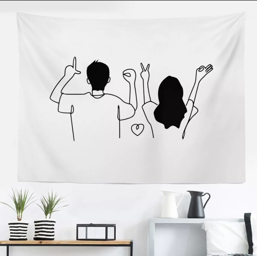 [FREE SHIP] [TẶNG KÈM DÂY ĐÈN LED 7m] Tấm Thảm Treo Tường (Trắng Đen Basic) Trang Trí Decor Nội Thất