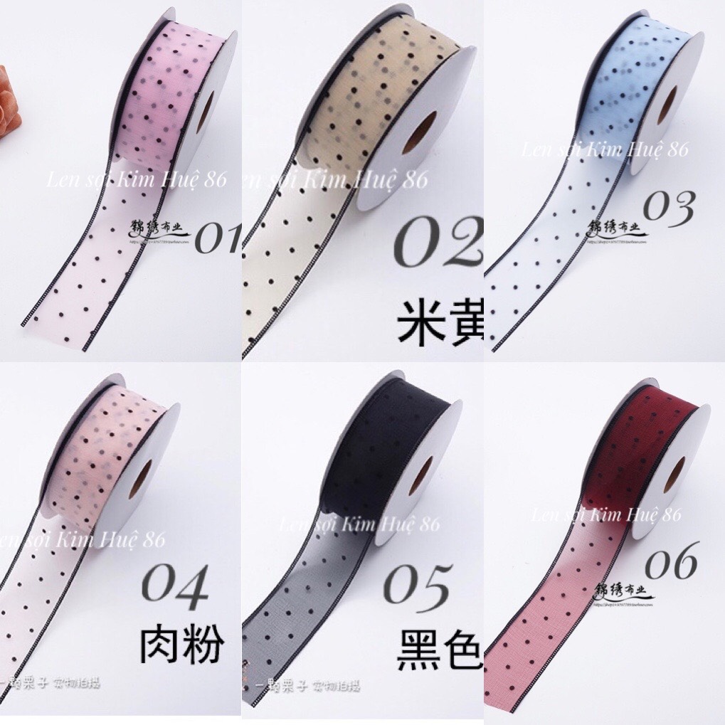 Ruy băng voan chấm bi 3,8cm ( bán theo mét)