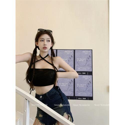 MTTM Áo hai dây nữ Vest với dây đeo vai cổ tròn áo khoác mùa hè crop top