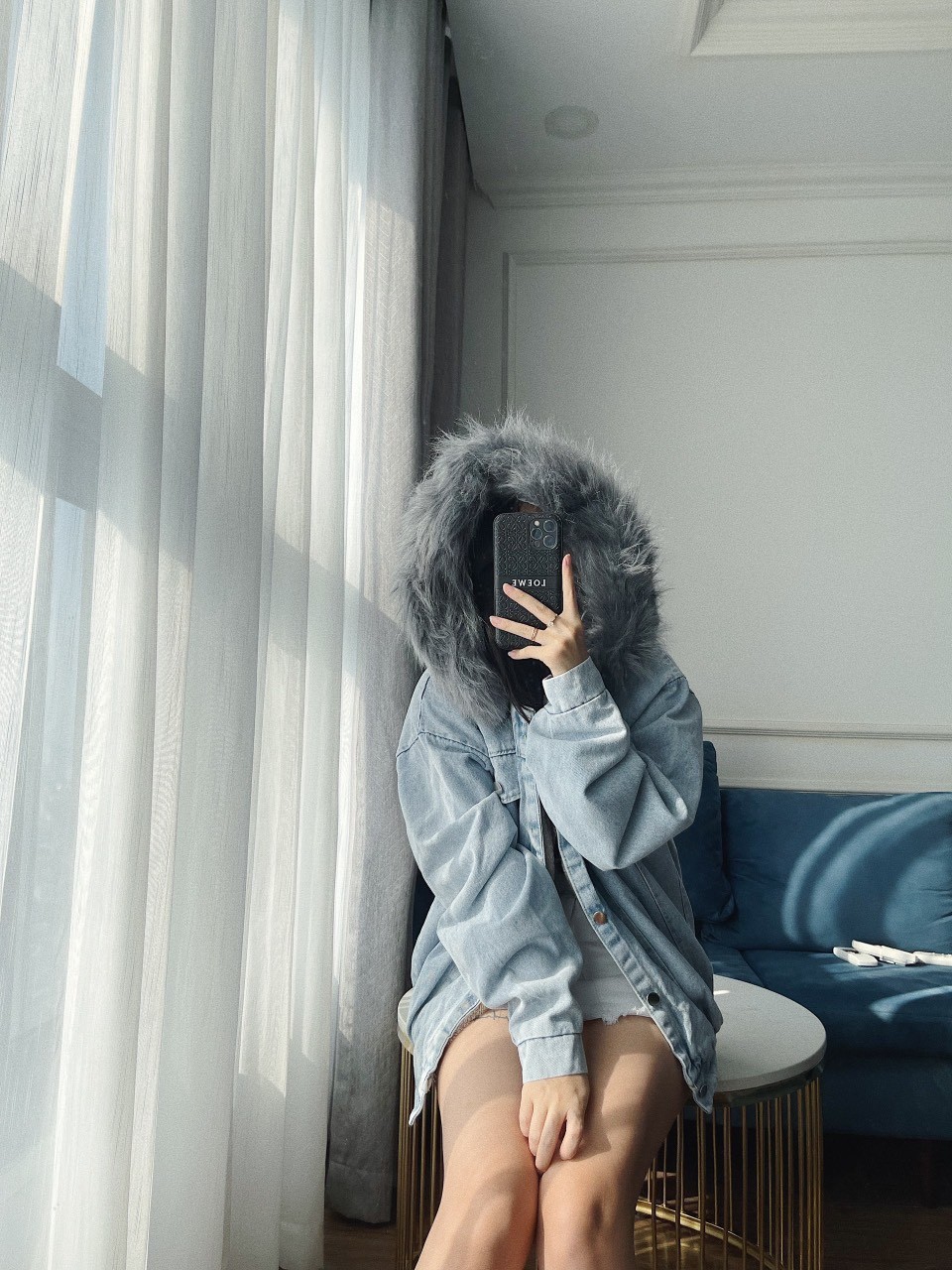 Áo khoác bò mũ lông cao cấp