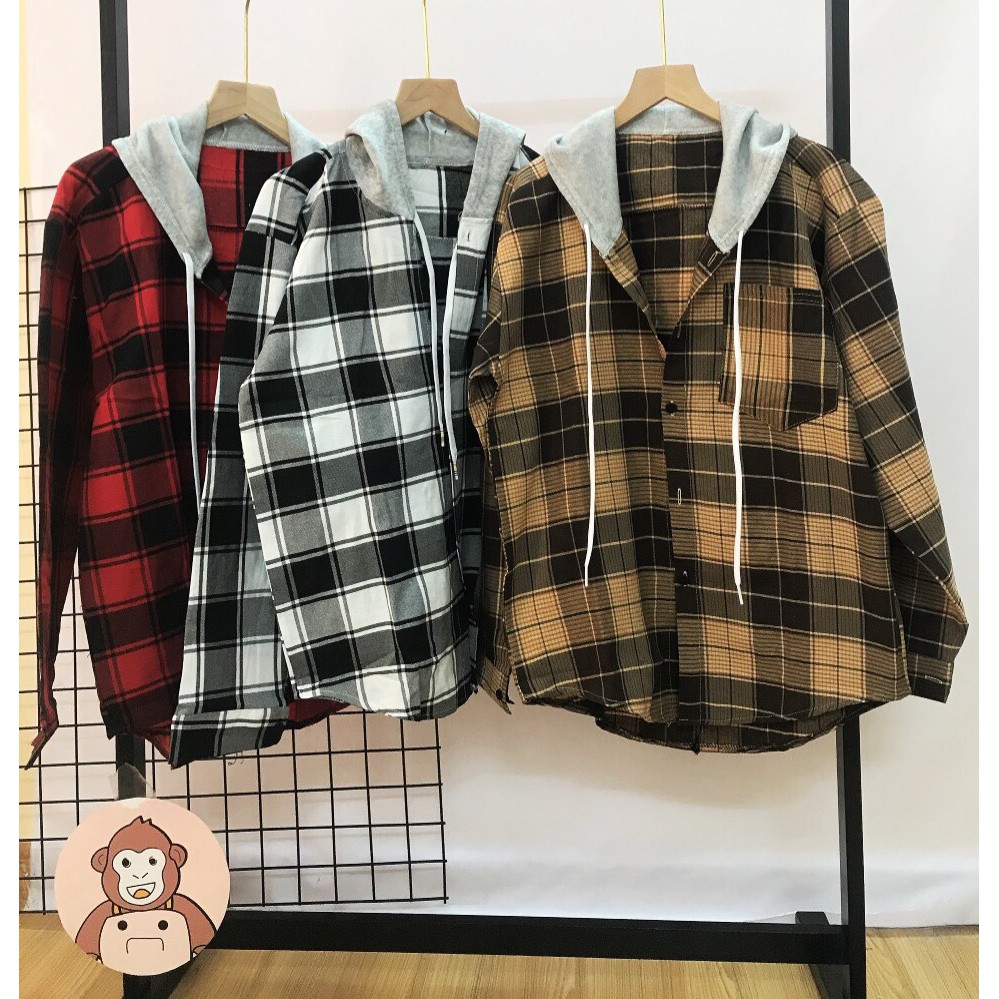 Áo Khoác Sơ Mi Caro Có Nón [ kèm ảnh thật shop tự chụp]
