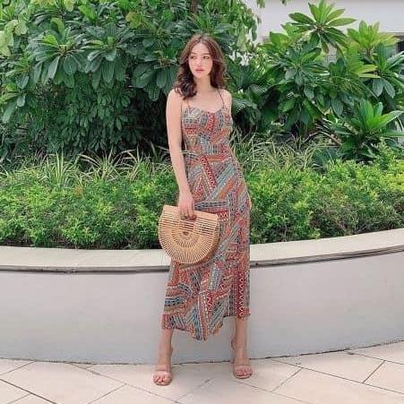 Đầm maxi thổ cẩm đan lưng
