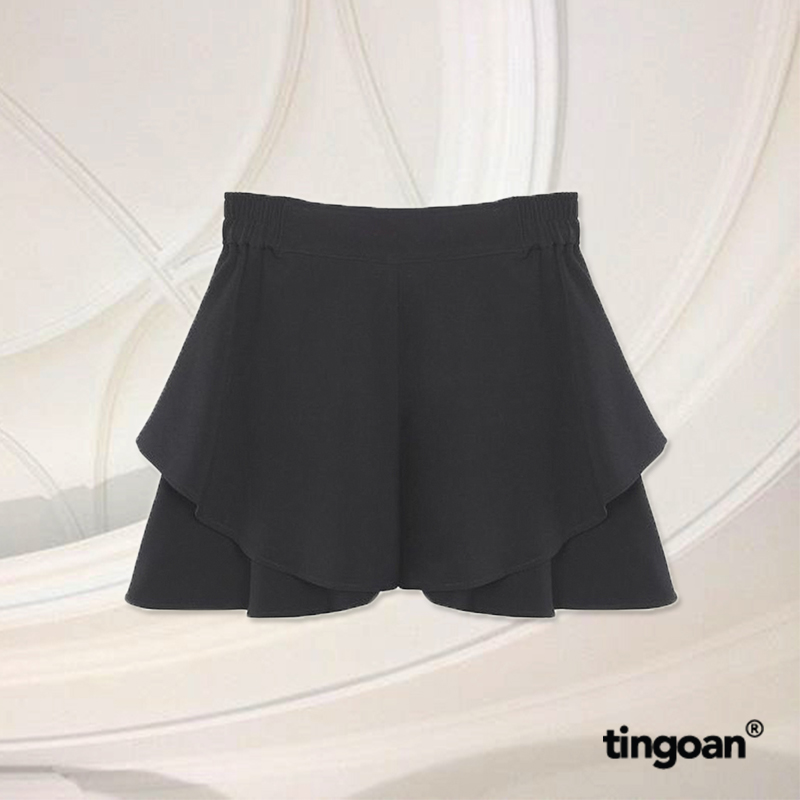 Tingoan® - quần váy cạp cao xòe 2 tầng chun co giãn đen northie skort/bl