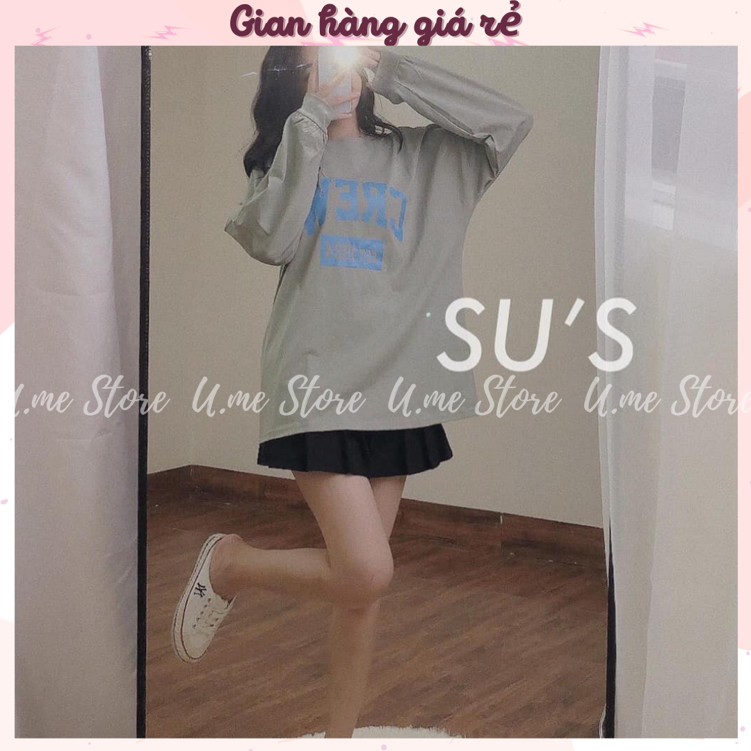Áo thun thu đông CREW pull dài tay, tay bo phong cách basic nhiều màu Áo phông nữ pull dài tay form thụng
