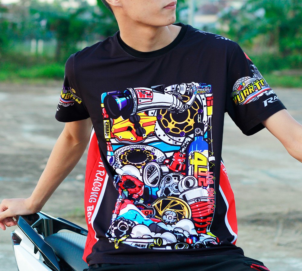 Áo thun nam thấm hút mồ hôi Racing chibi