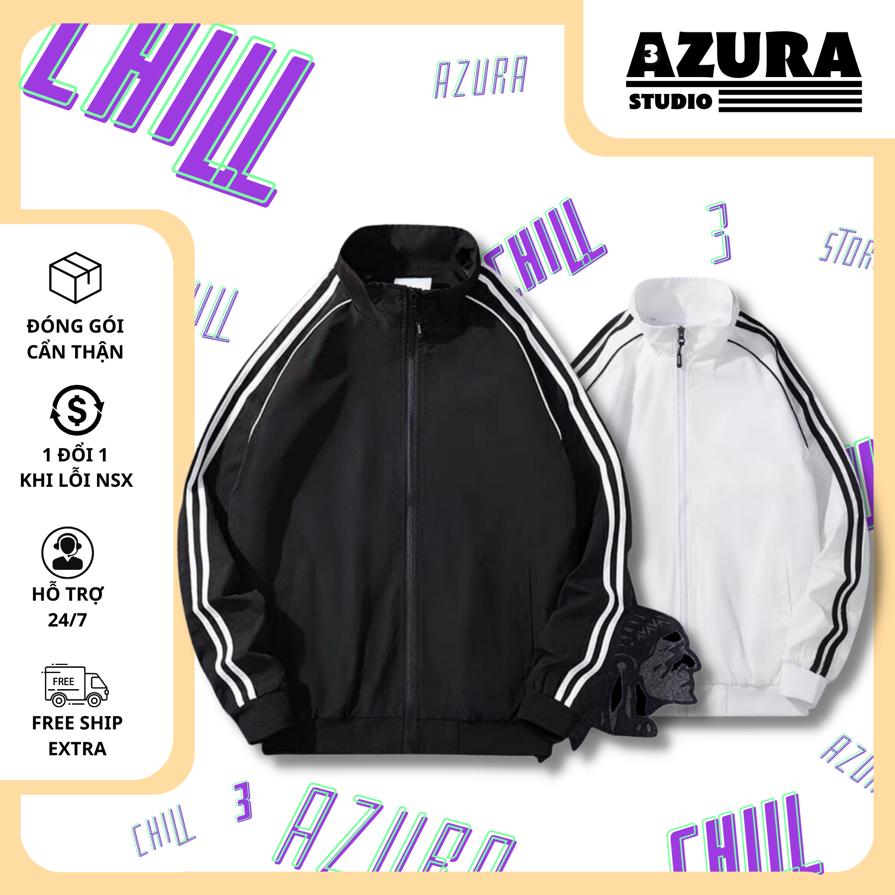 Áo Khoác Dù Phối Sọc Tay Basic Nam Nữ - Azura Store