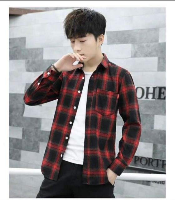 Áo Sơ Mi Nam Unisex 2 Màu Đỏ Xanh Mặc Chuẩn Soái Ca