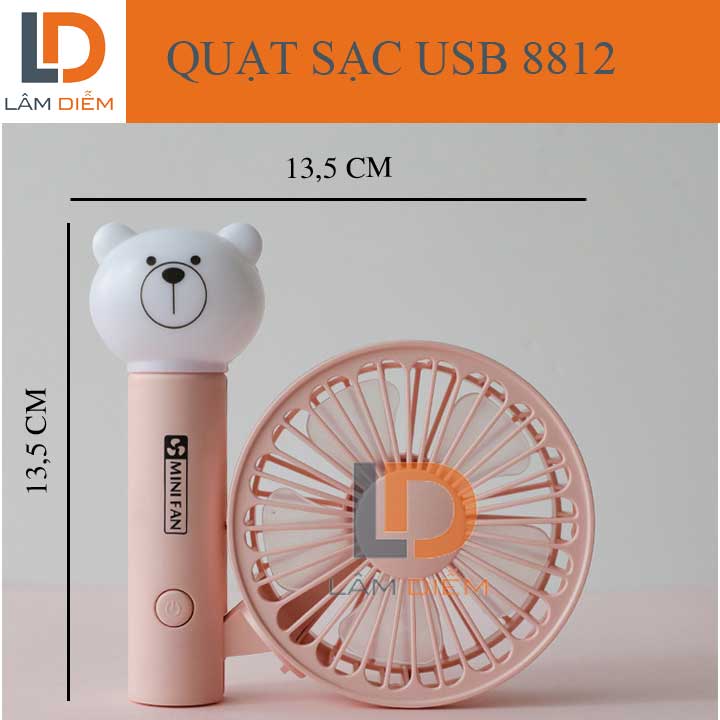 QUẠT CẦM TAY SẠC USB GẤP GỌN CÓ ĐÈN LED 8812