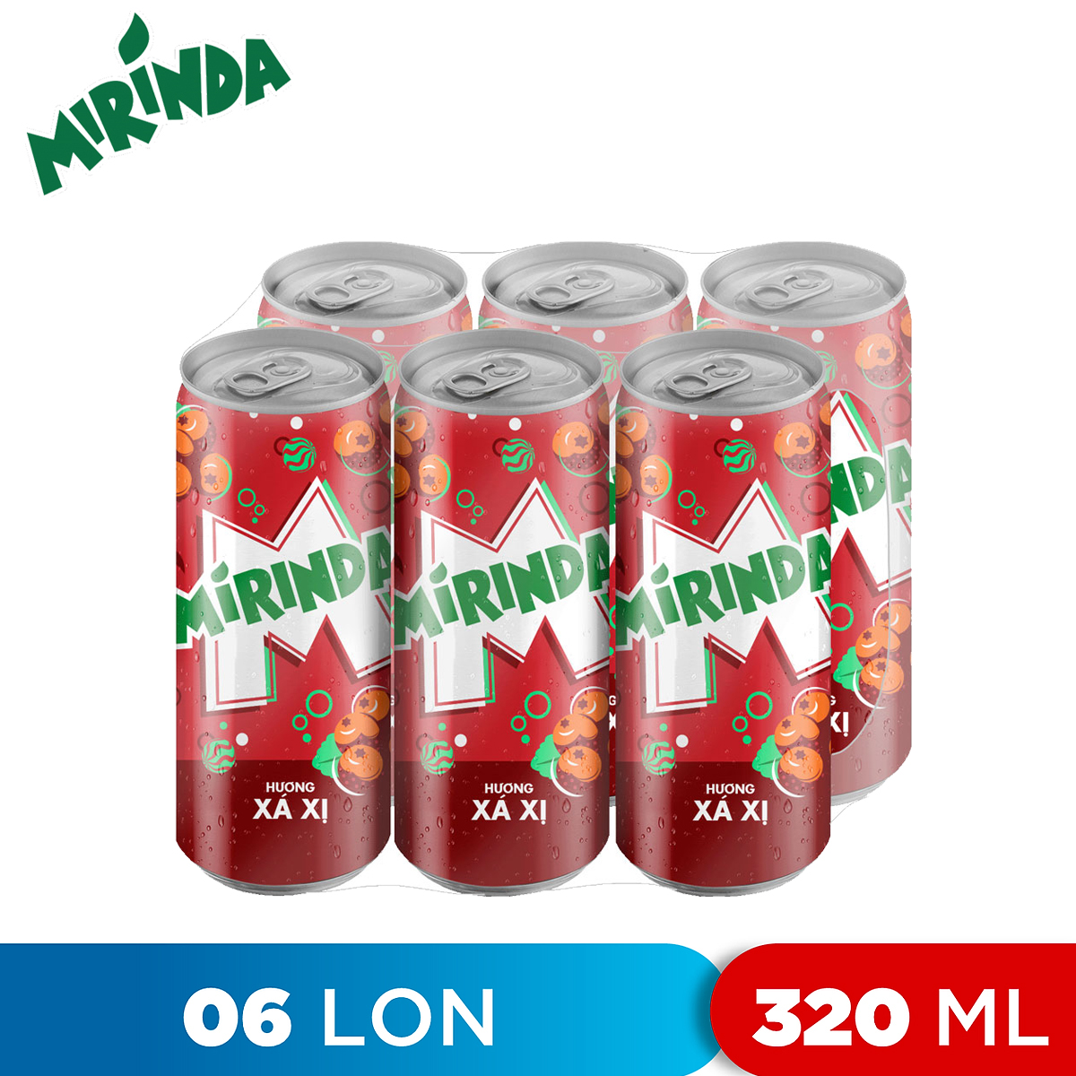 Lốc 6 lon nước ngọt hương xá xị mirinda 320ml