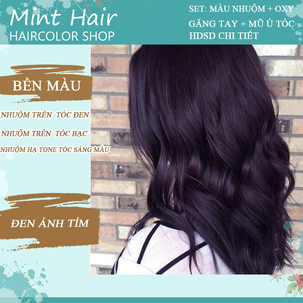 [HCM]Kem Nhuộm Tóc Màu Đen Ánh Tím -tặng oxy