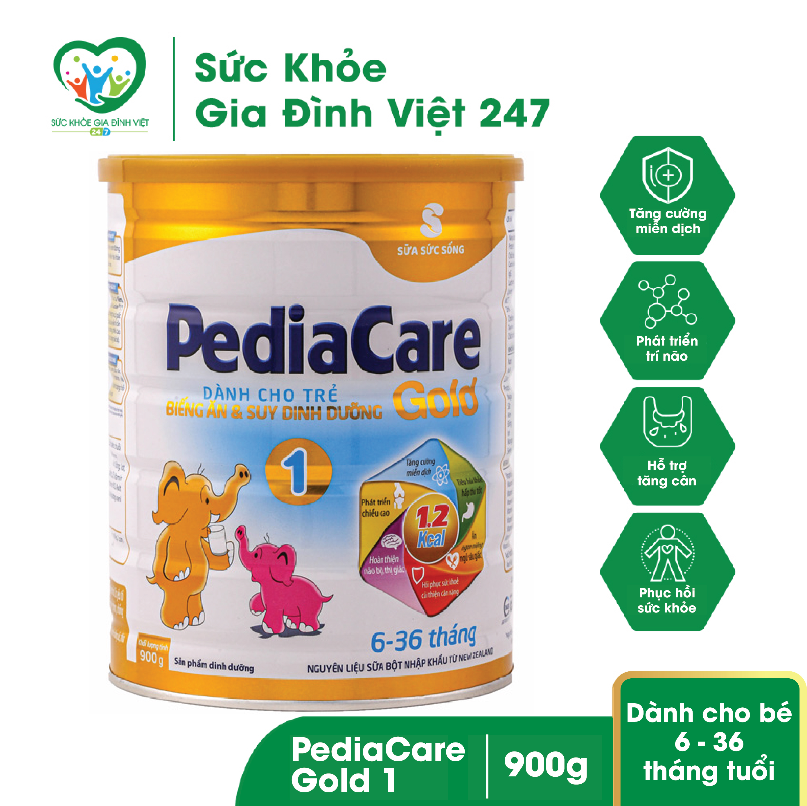 Sữa bột pediacare gold 1 dành cho trẻ từ 0-12 tháng tuổi biếng ăn, chậm lớn mẫu mới