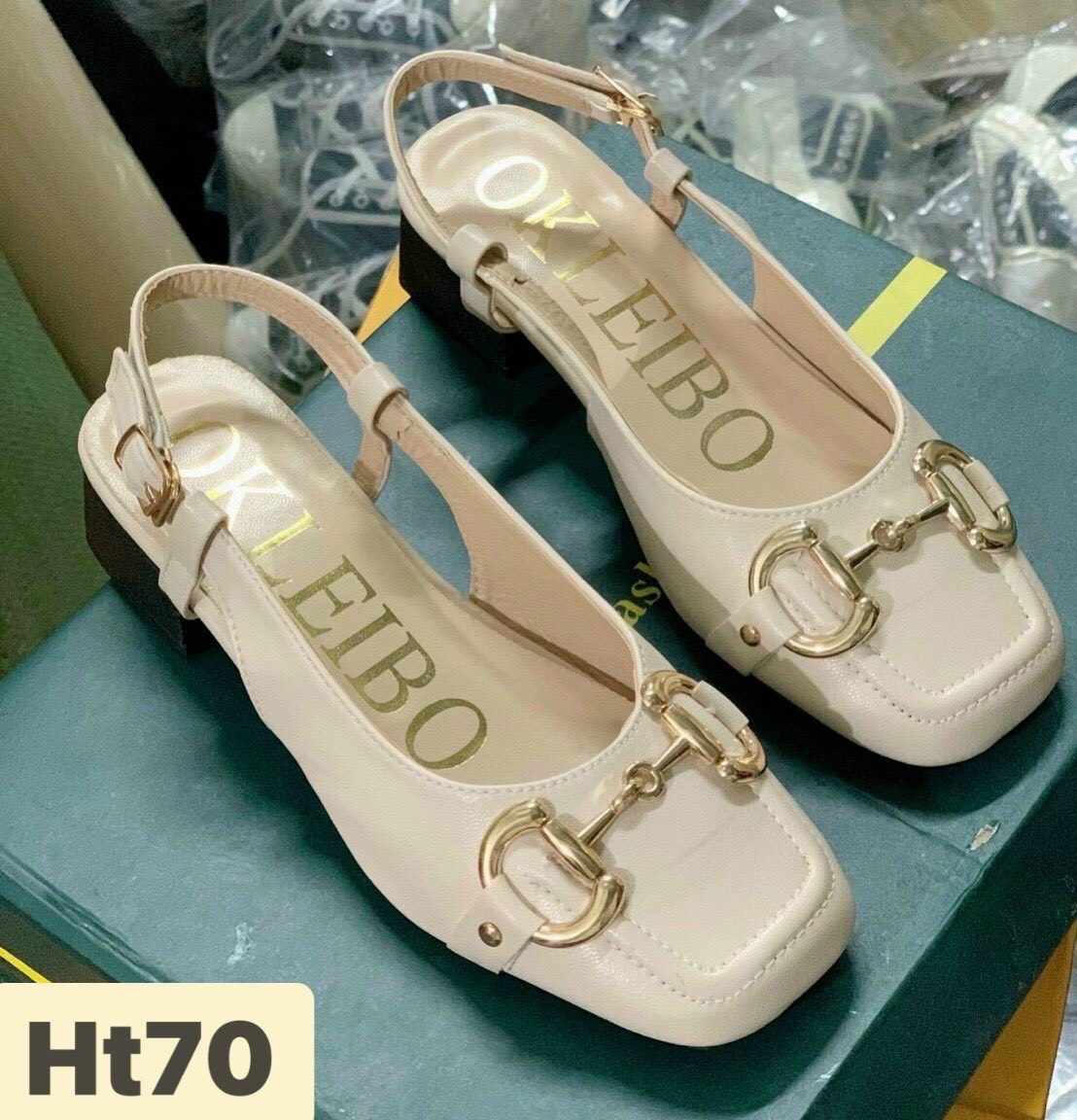 Sandal mũi vuông da mềm khoá sắt gót 3 phân cao cấp