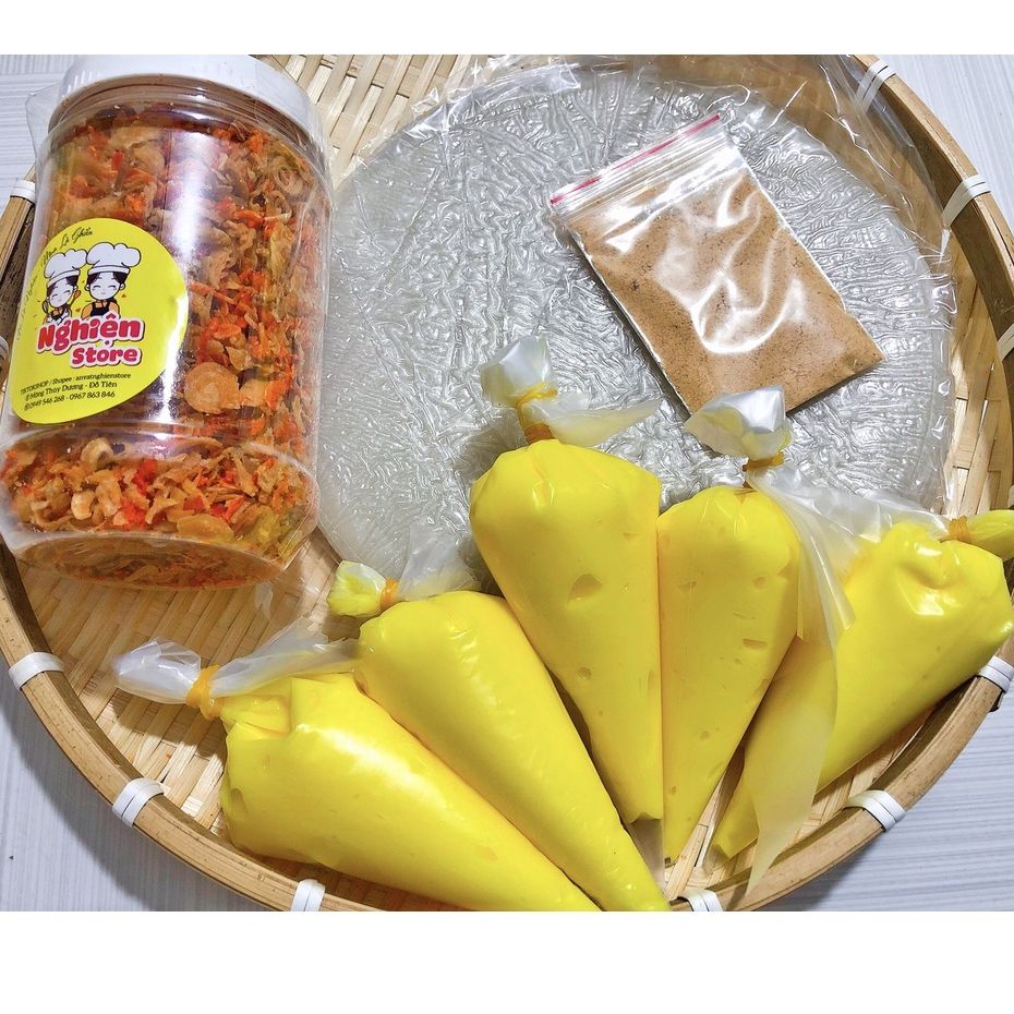 [Combo tặng 5 túi bơ 50gr] Bánh tráng 250gr + 200gr ruốc hành phi