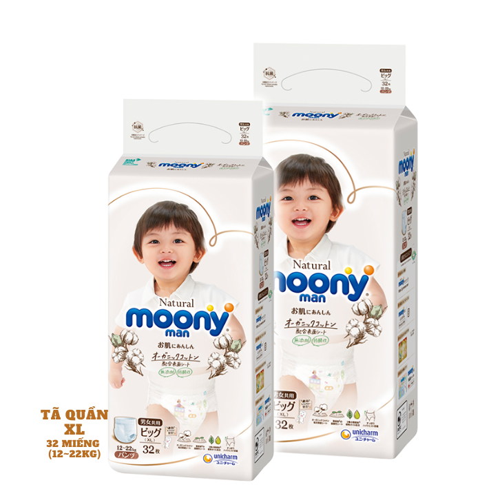 [COMBO 2] Tã / Bỉm Quần Moony Natural Size M46 (5-10kg), L 36 (9-14kg), XL 32 (12-22kg)