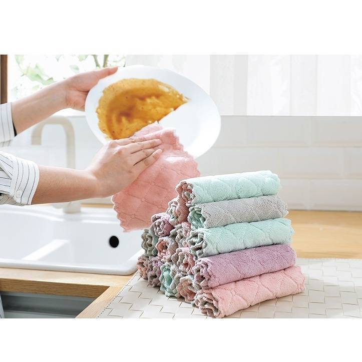 Khăn lau bếp đa năng sét 10 chiếc 2 mặt siêu mềm mịn siêu thấm hút