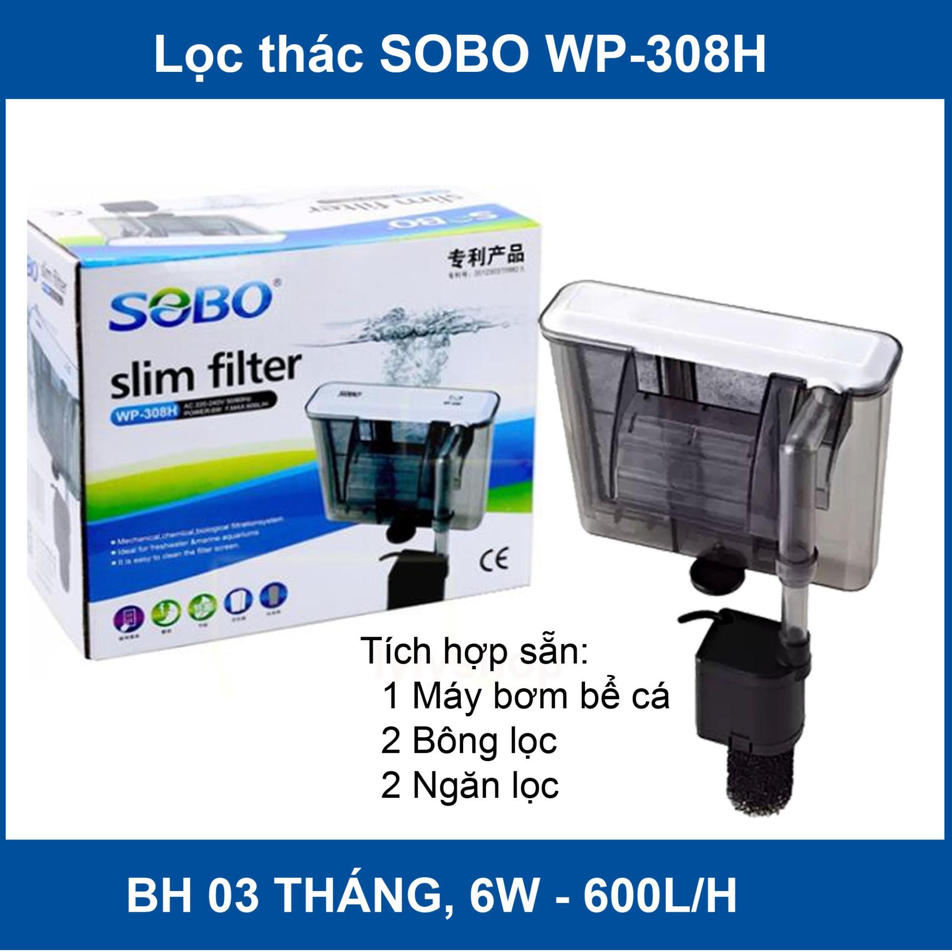 Máy lọc thác nước bể cá WP 308H 6W 600 l/h tích hợp sẵn máy bơm bể cá, bông lọc, ngăn 2 lọc đa năng 3 IN 1- Hàng nhập loại 1 - BH uy tín