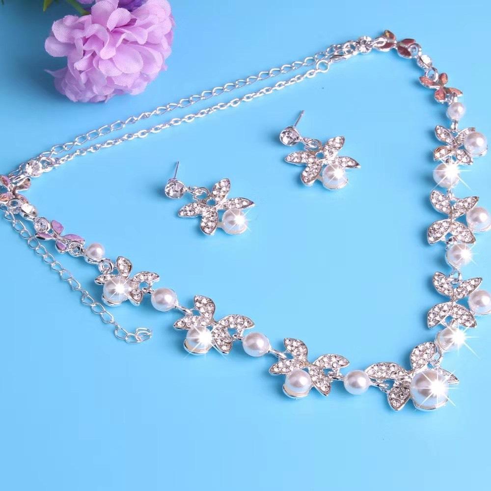 Bộ trang sức cánh bướm đính ngọc trai cao cấp