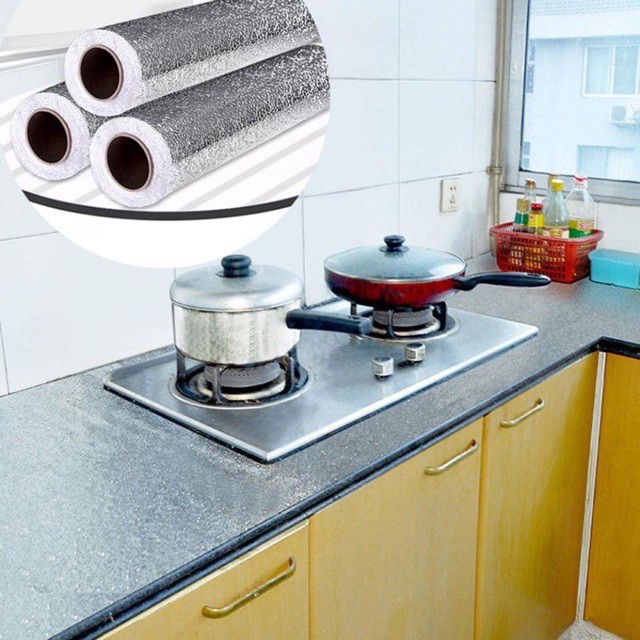 Cuộn 3 Mét Decal Giấy Dán Bếp Tráng Nhôm Cách Nhiệt