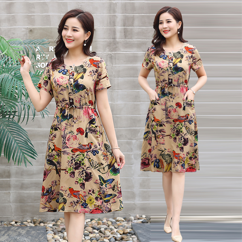 Size 53-85kg Đầm Lụa Trung Niên In Hoa - New Thoi Trang