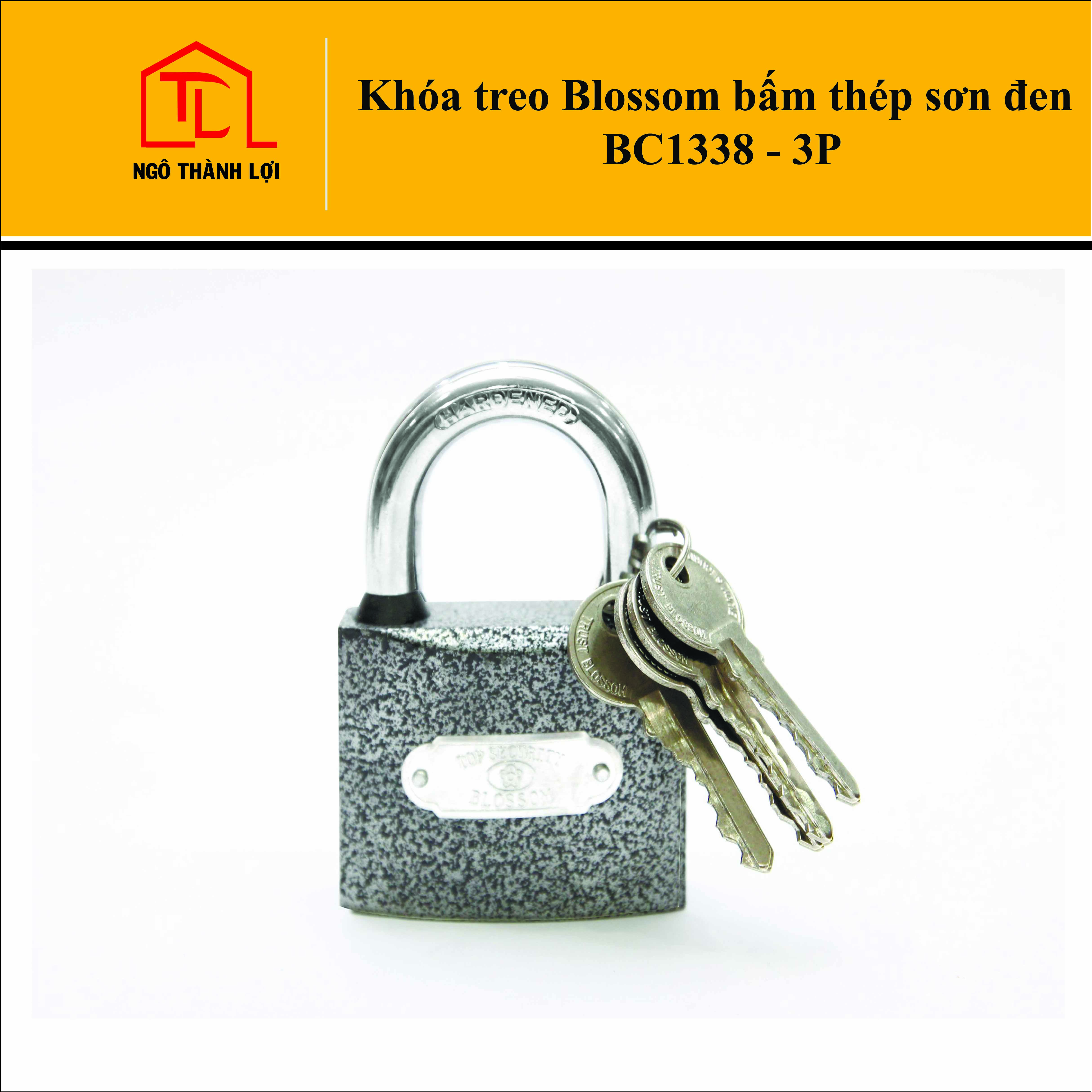 Khóa treo Blossom bấm thép sơn đen  4P  - 5P  - 6P