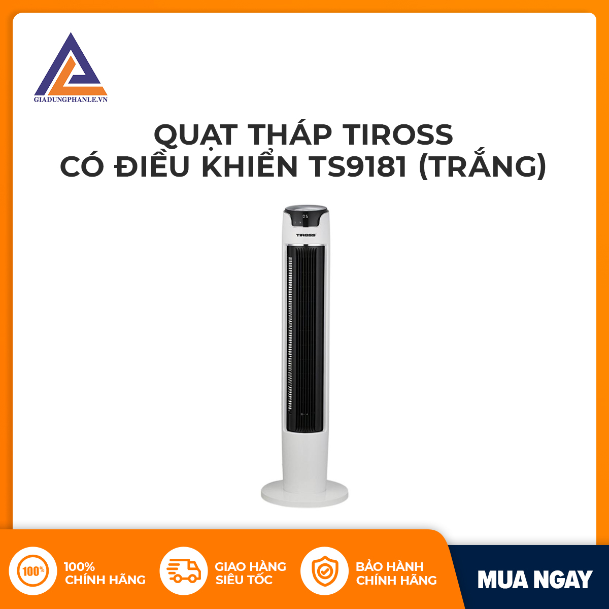 Quạt Tháp TIROSS Có Điều Khiển TS9181 (Màu Trắng)