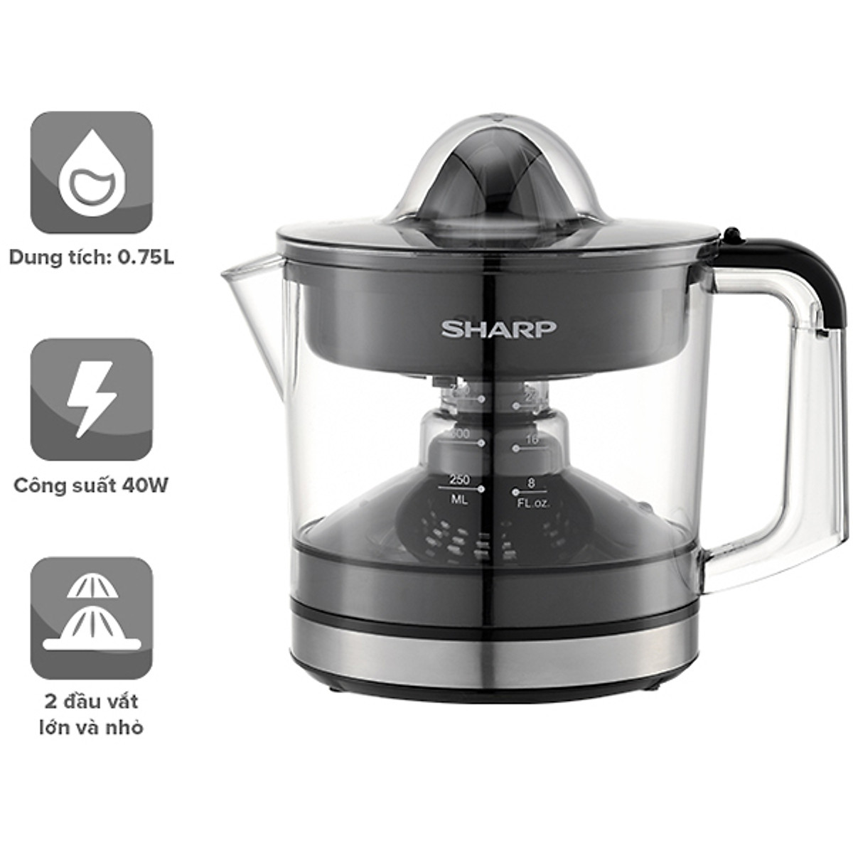 Máy vắt cam sharp ej-j407-wh / bk 40w 0.75 lít - bảo hành 12 tháng chính hãng