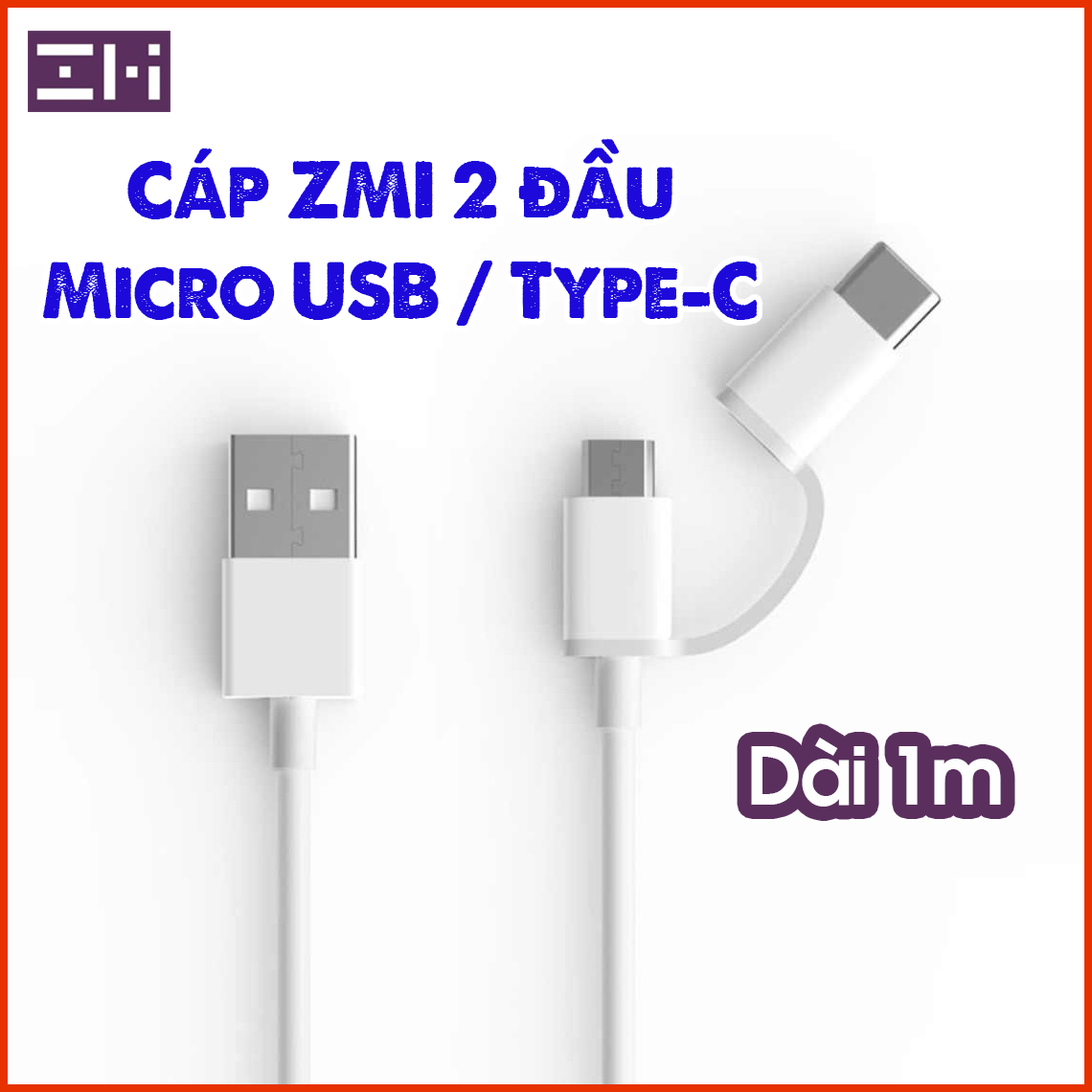 [HỎA TỐC 2H] Cáp ZMI 2 Đầu Micro USB – Type-C AL501 (Dài 1m)
