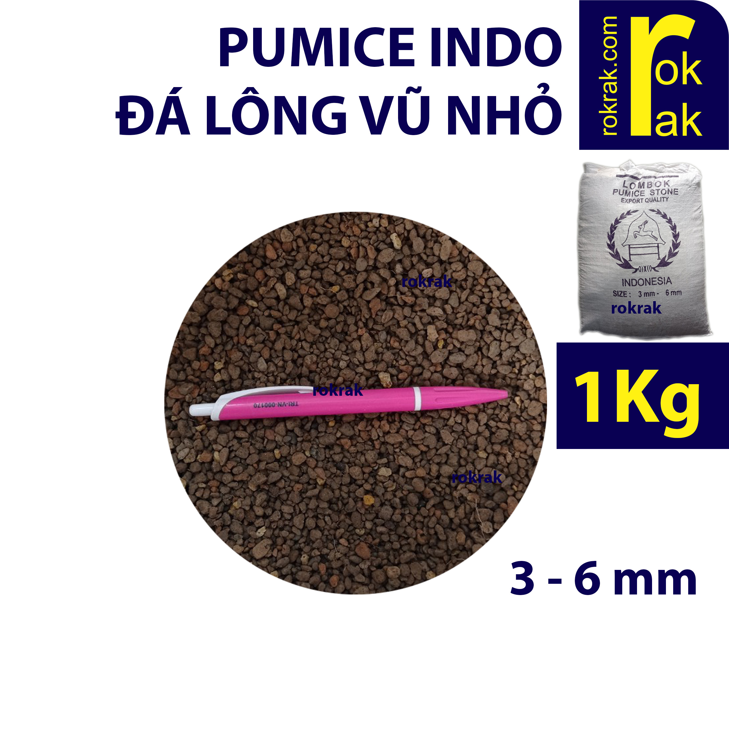 Đá lông vũ đá Pumice Indo 1Kg (3-6mm) nham thạch trắng Lọc nước trải nền trồng cây độ xốp cao giữ ẩm tốt - ROKRAK
