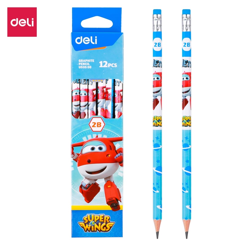 Mua Deli Bút Chì 2B/HB Graphite thiết kế Super Wings 12 Cây/Hộp EU53400/EU53500 làm Từ Gỗ Poplar Cao Cấp Dễ Dàng Mài Gọt