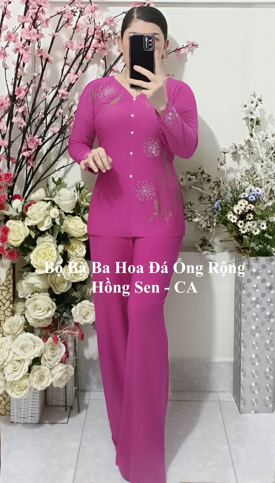 Bộ bà ba hoa đá ống rộng