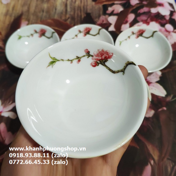 chén nước chấm sứ Minh Long hoa đào - chén nước chấm sứ minh long